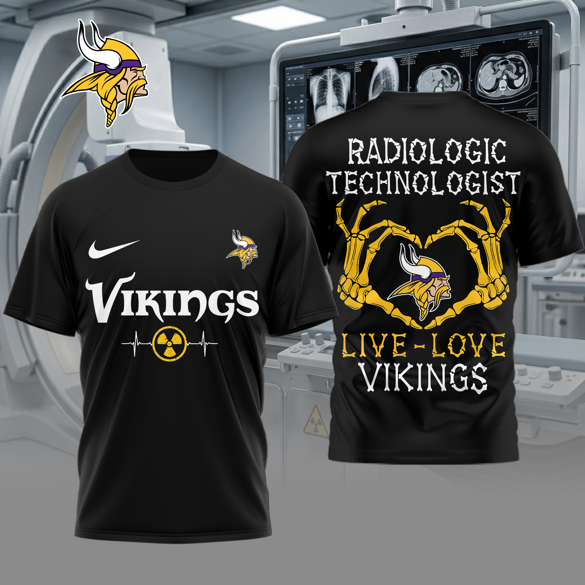 Minnesota Vikings | Premium NFL Radiology Technologist Game Day 3D Shirt - Image 2