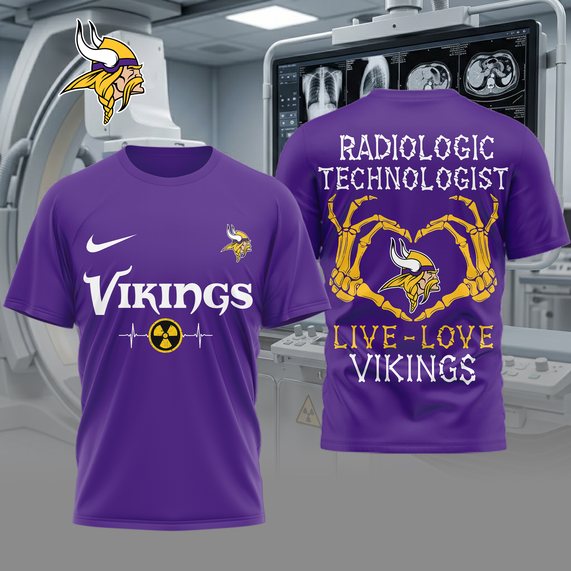 Minnesota Vikings | Premium NFL Radiology Technologist Game Day 3D Shirt - Image 3