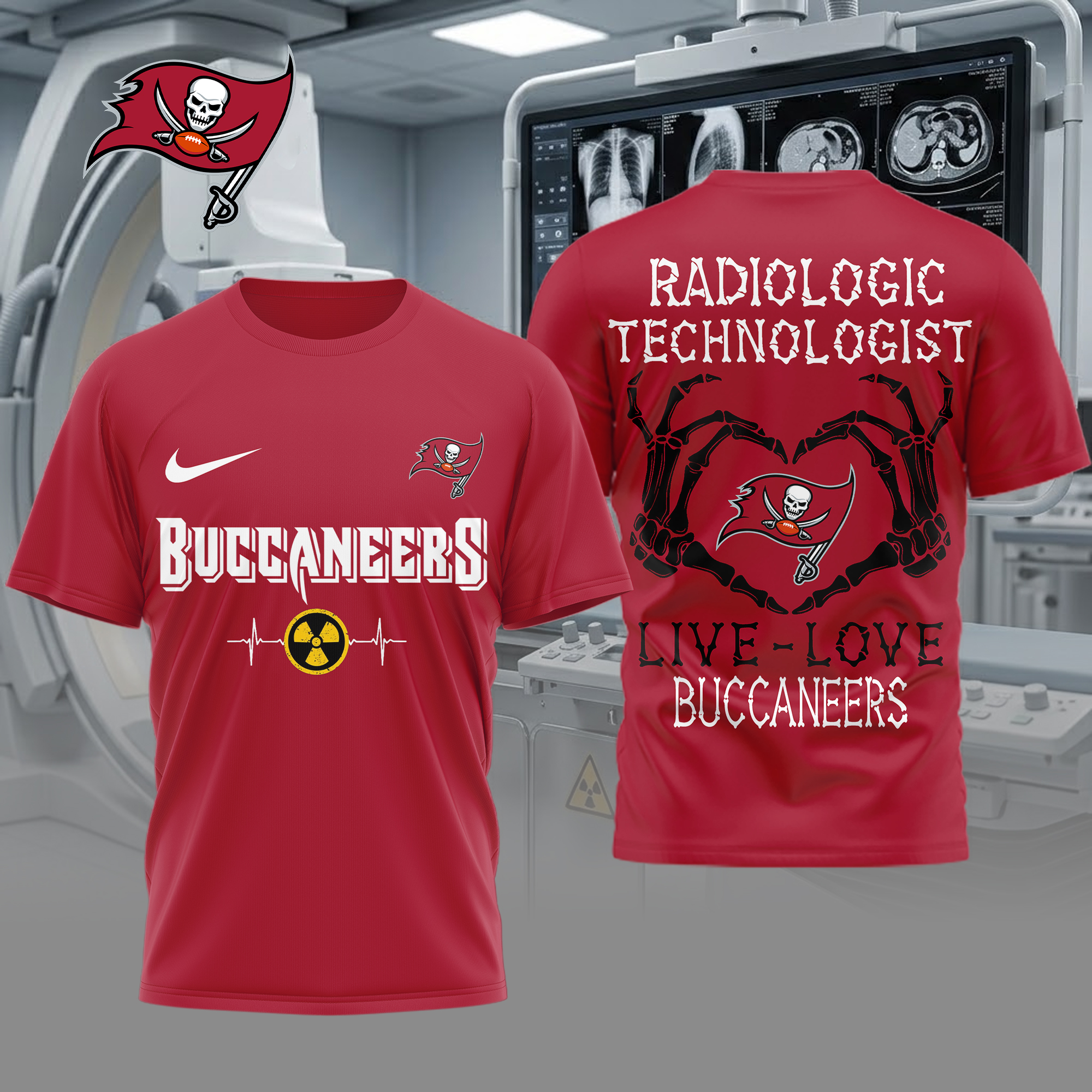 Tampa Bay Buccaneers | Premium NFL Radiology Technologist Game Day 3D Shirt - Image 3