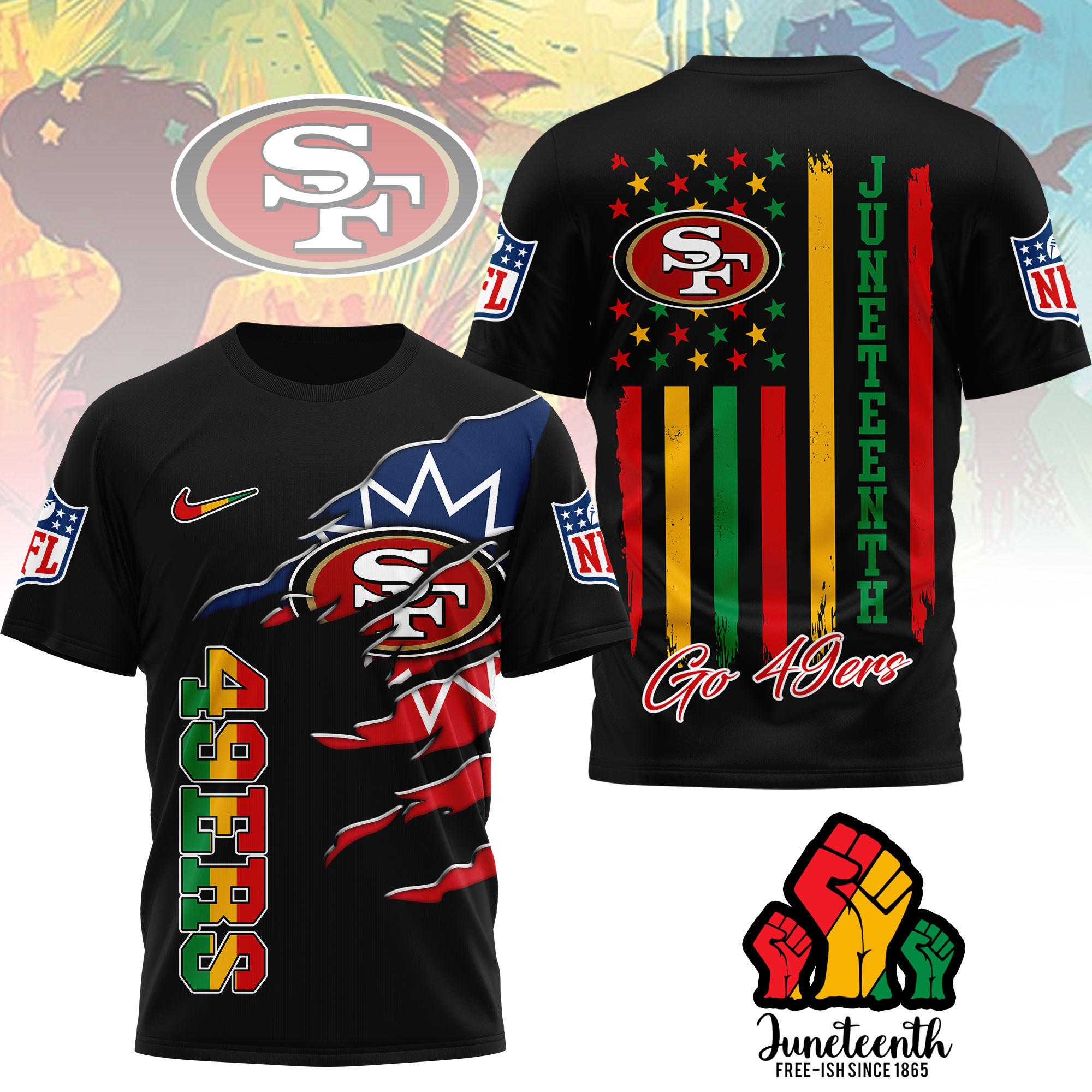 San Francisco 49ers | Premium NFL Juneteenth Freedom 3D Shirt - Image 2