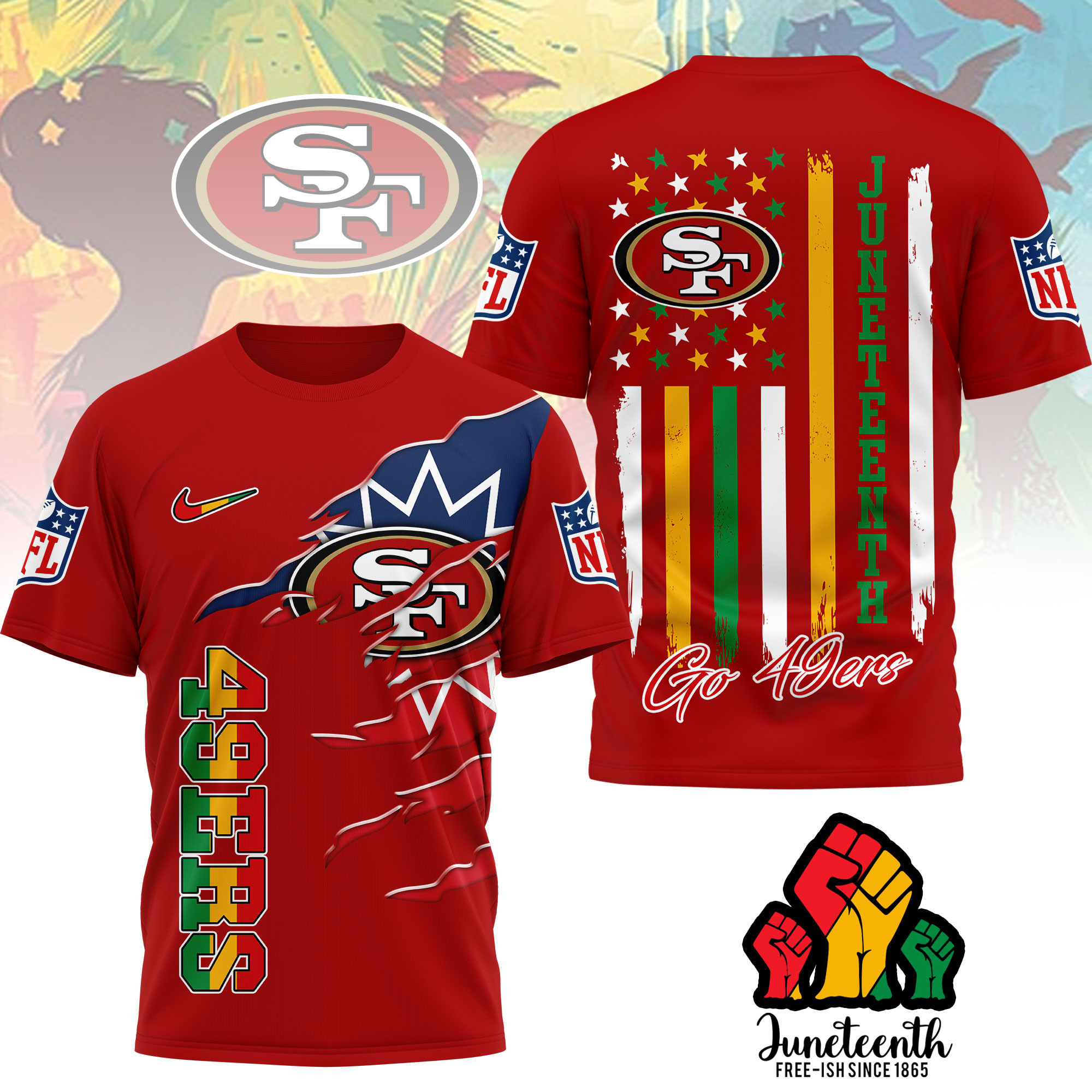 San Francisco 49ers | Premium NFL Juneteenth Freedom 3D Shirt - Image 3