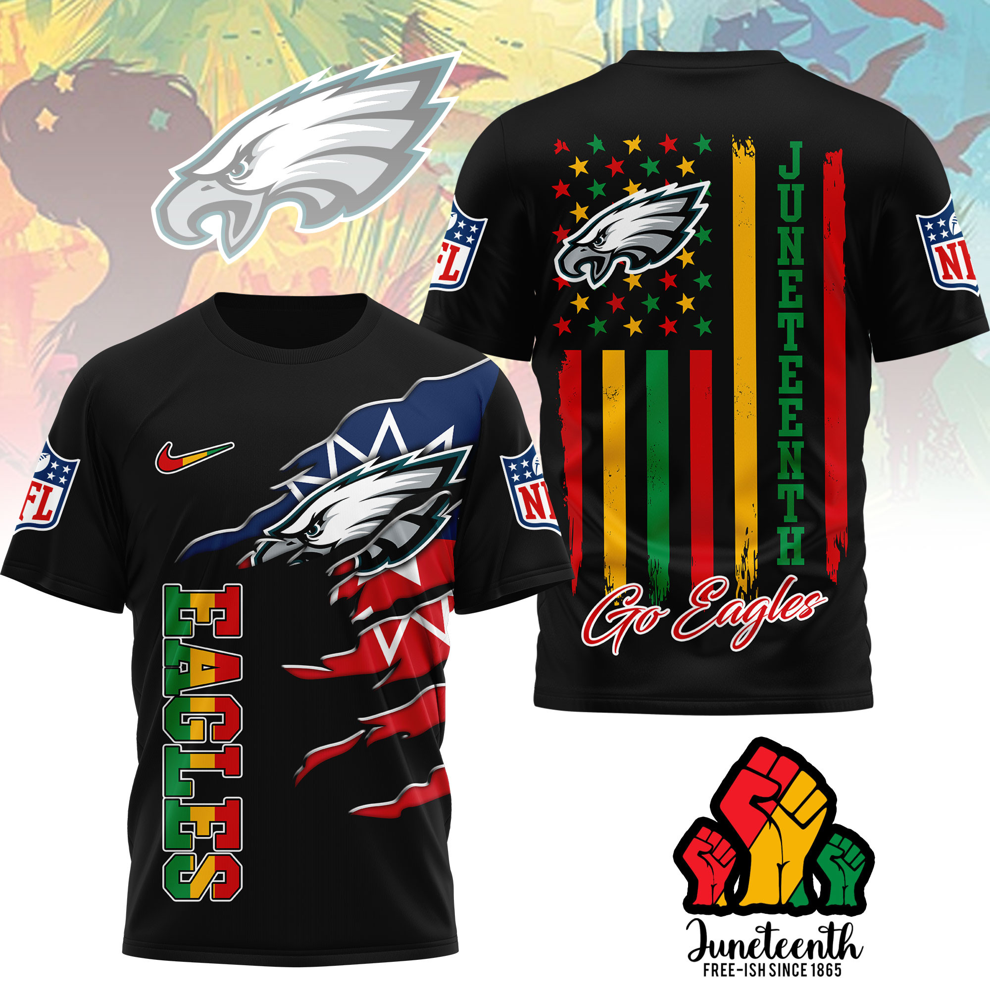 Philadelphia Eagles | Premium NFL Juneteenth Freedom 3D Shirt - Image 2