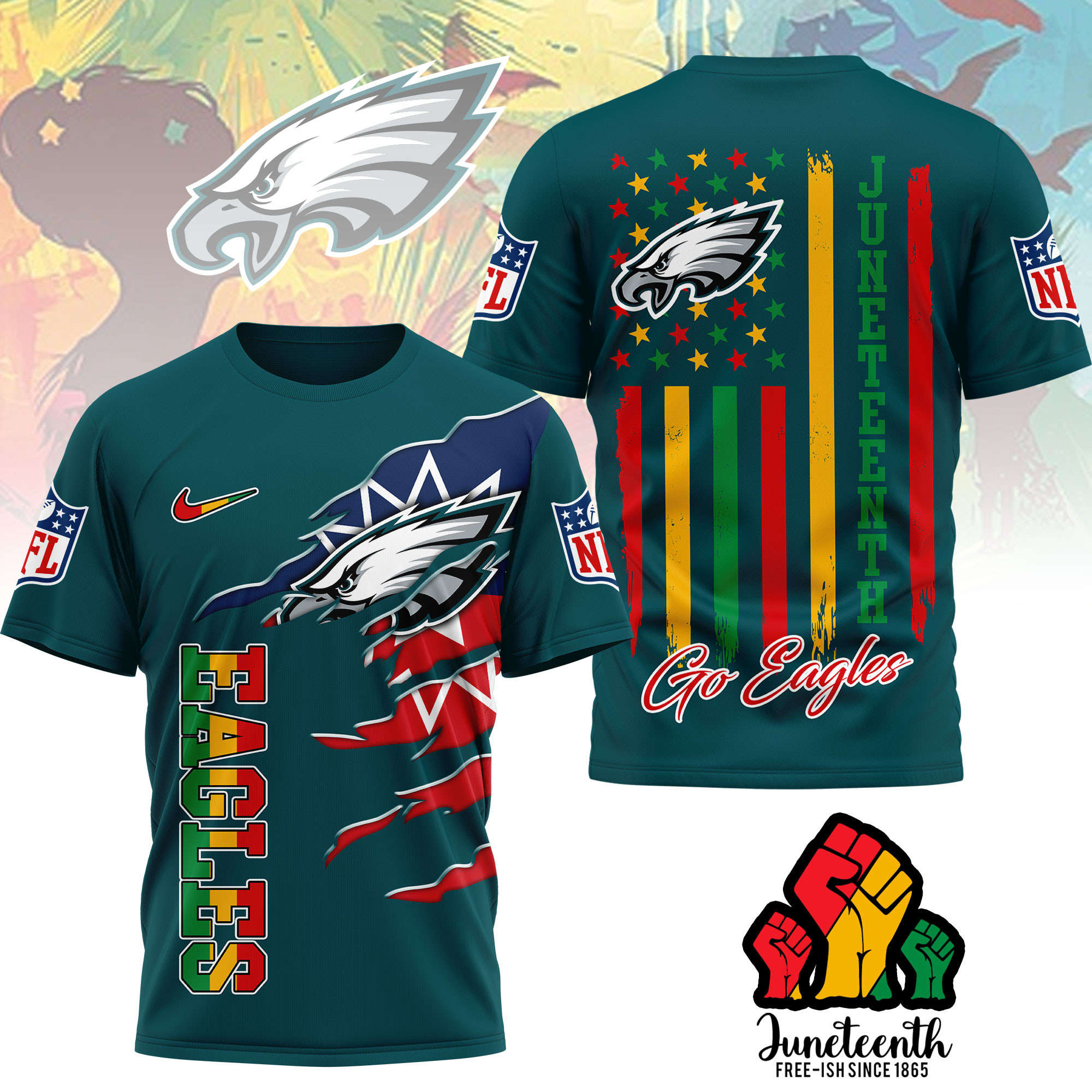 Philadelphia Eagles | Premium NFL Juneteenth Freedom 3D Shirt - Image 3
