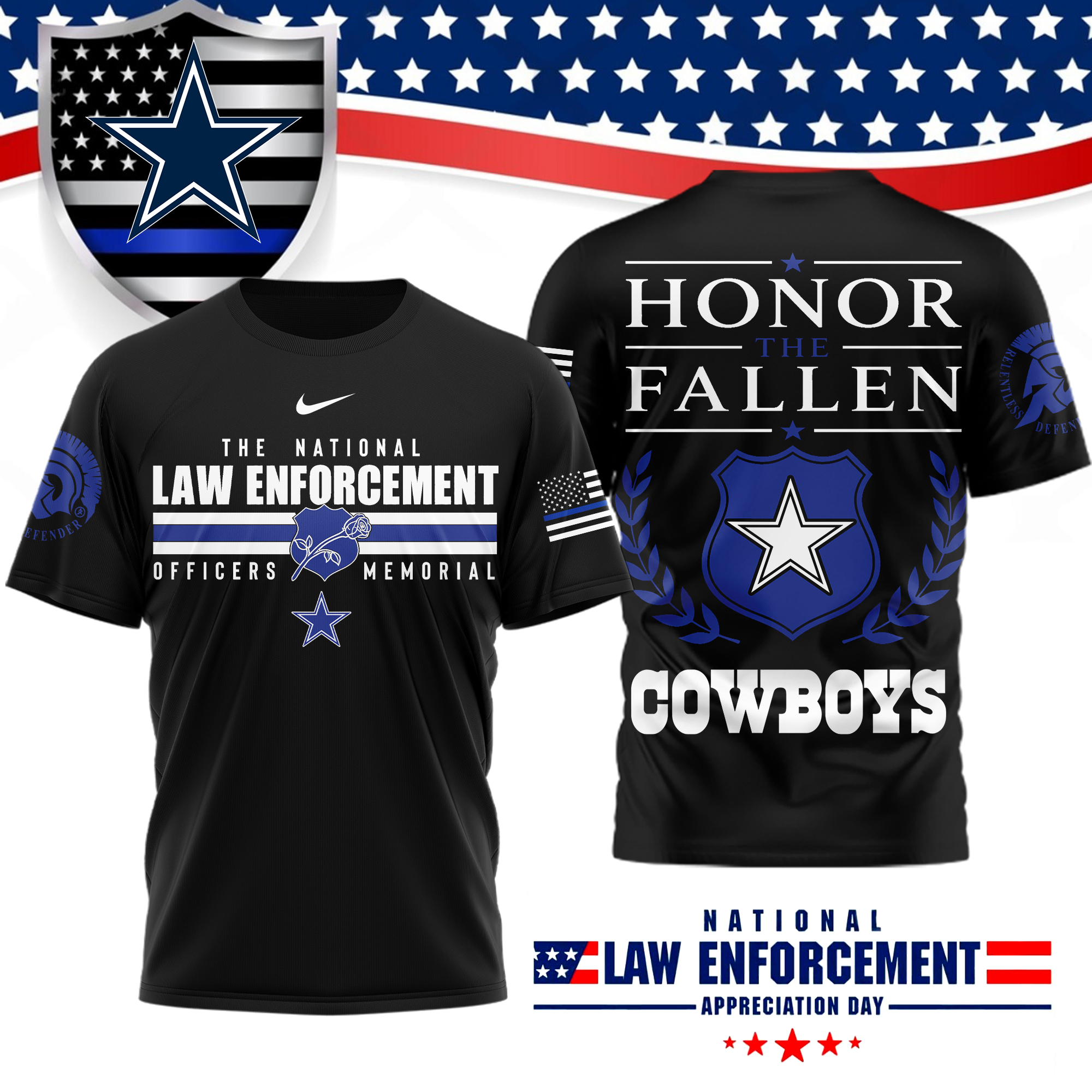 Dallas Cowboys | Premium NFL The National Law Enforcement 3D Shirt
