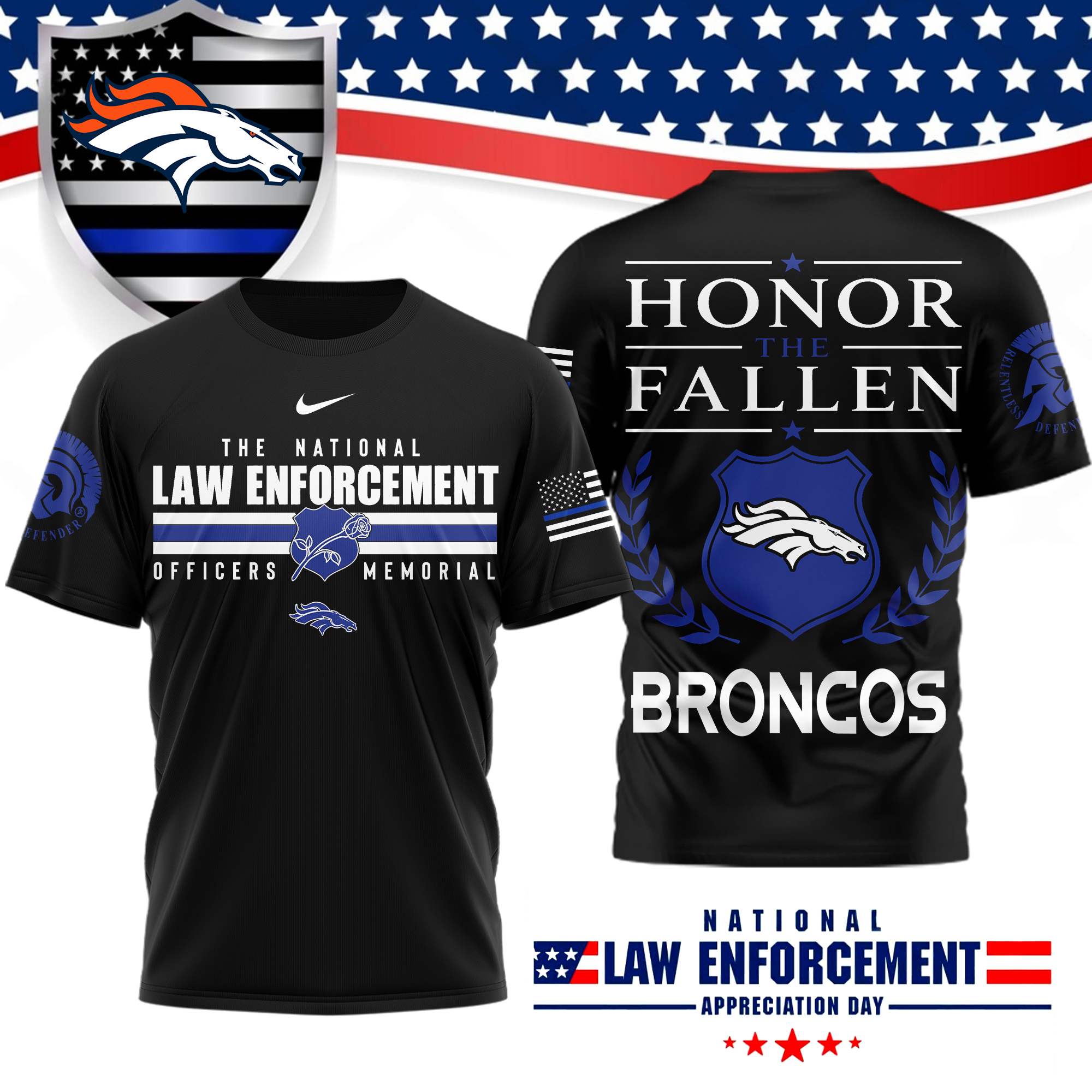 Denver Broncos | Premium NFL The National Law Enforcement 3D Shirt