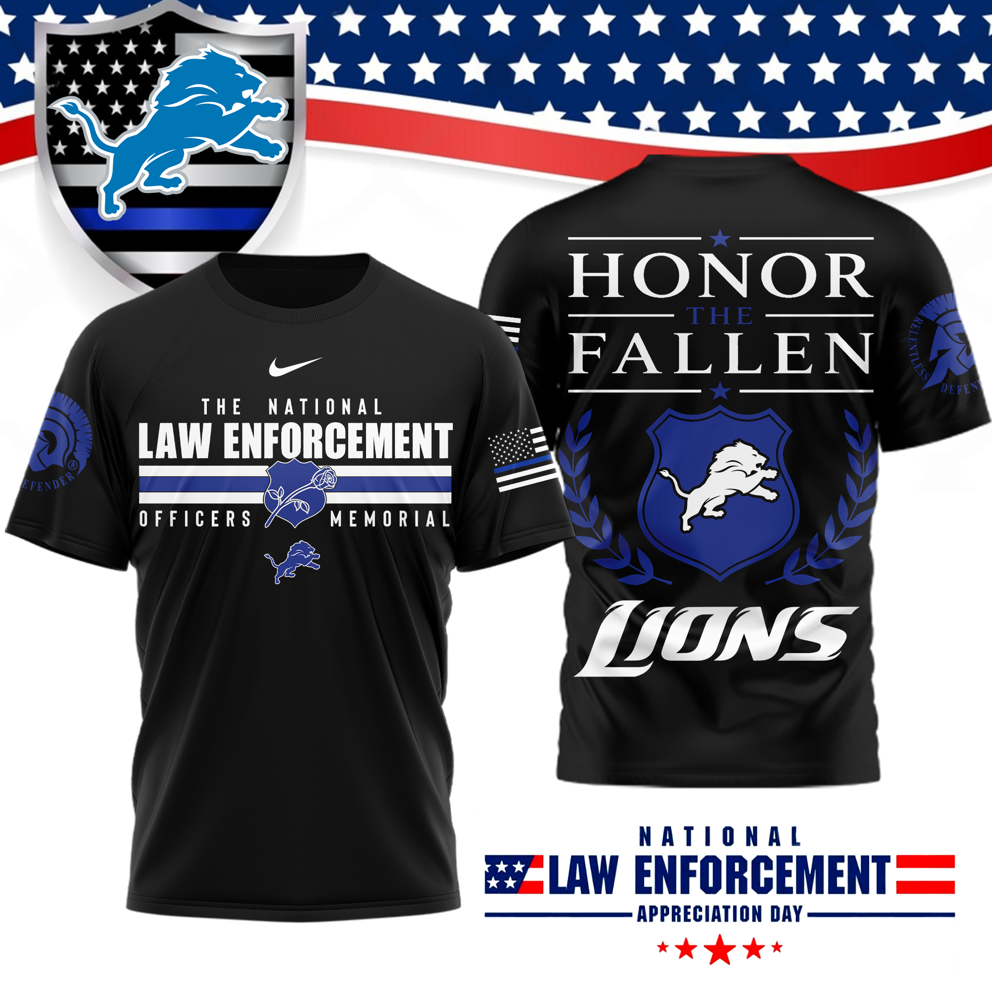 Detroit Lions | Premium NFL The National Law Enforcement 3D Shirt
