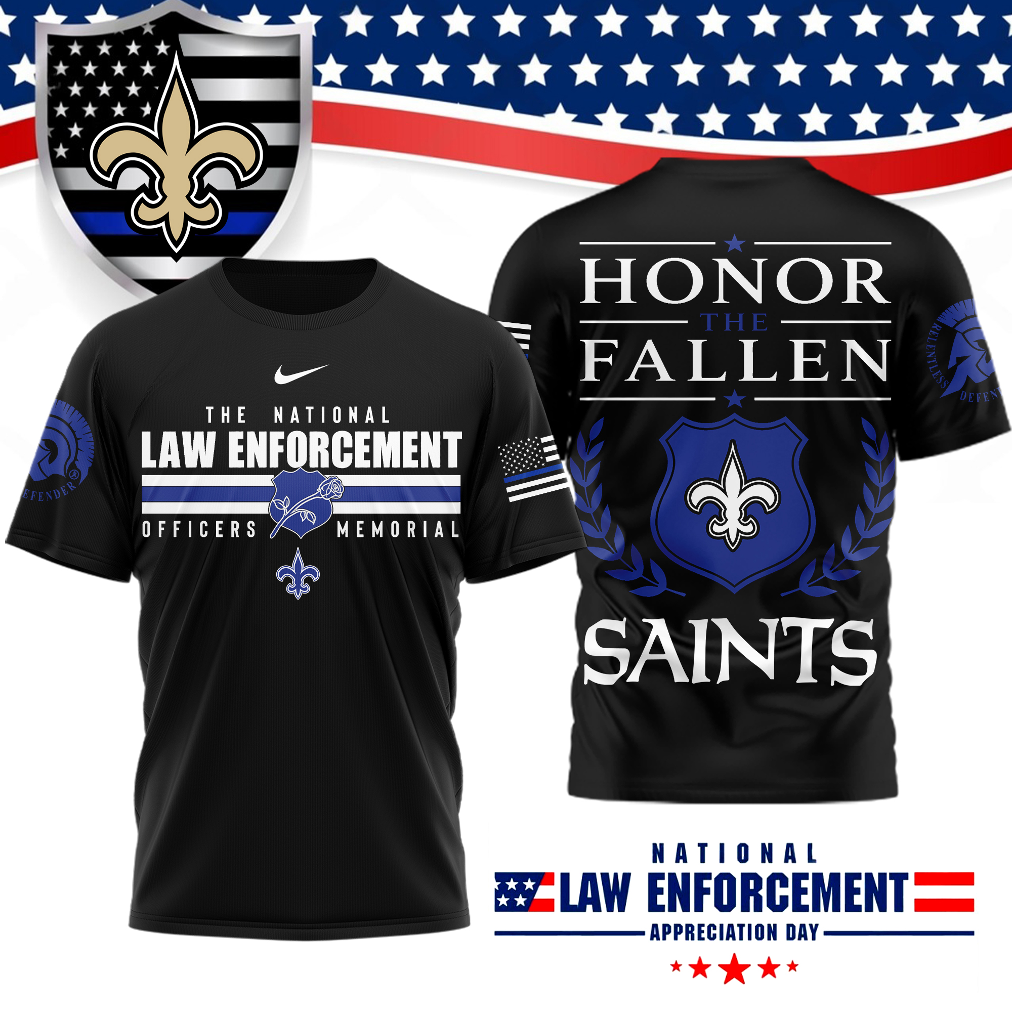 New Orleans Saints | Premium NFL The National Law Enforcement 3D Shirt