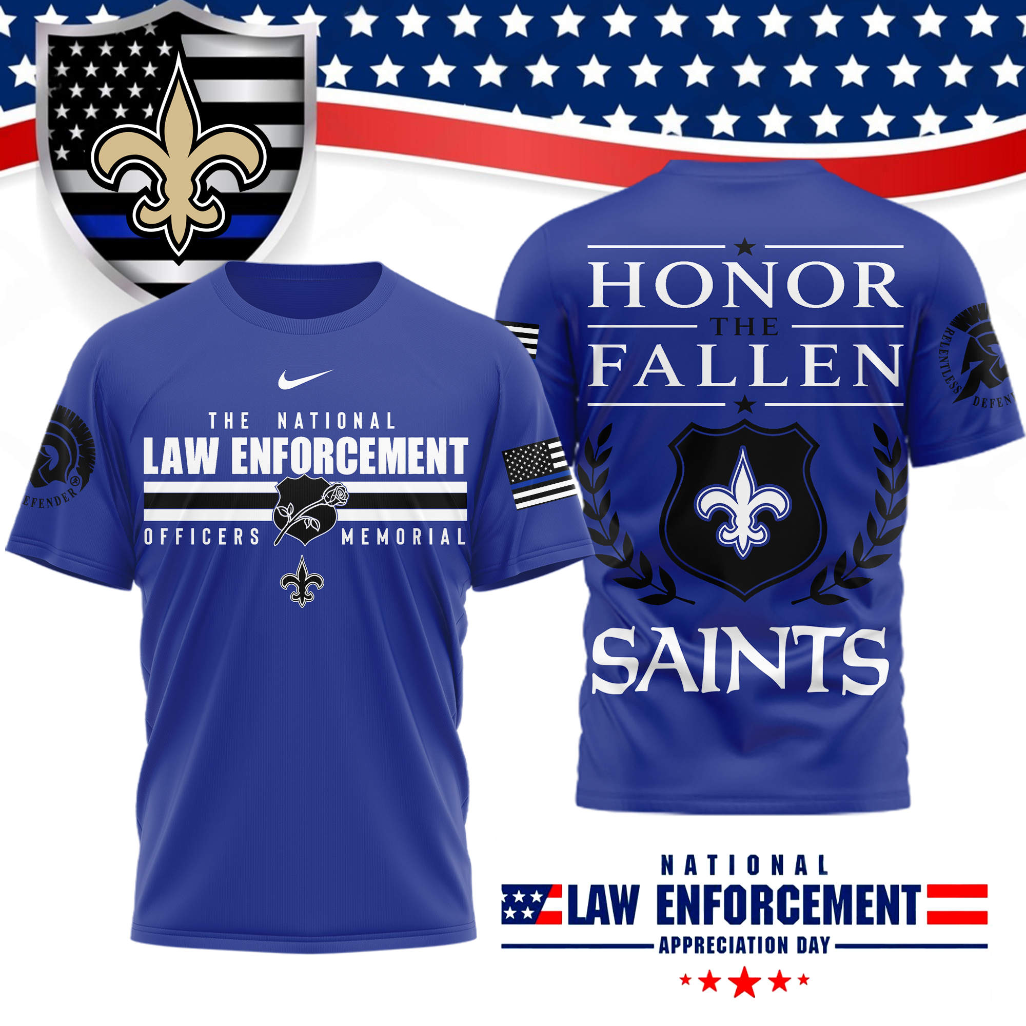 New Orleans Saints | Premium NFL The National Law Enforcement 3D Shirt - Image 2