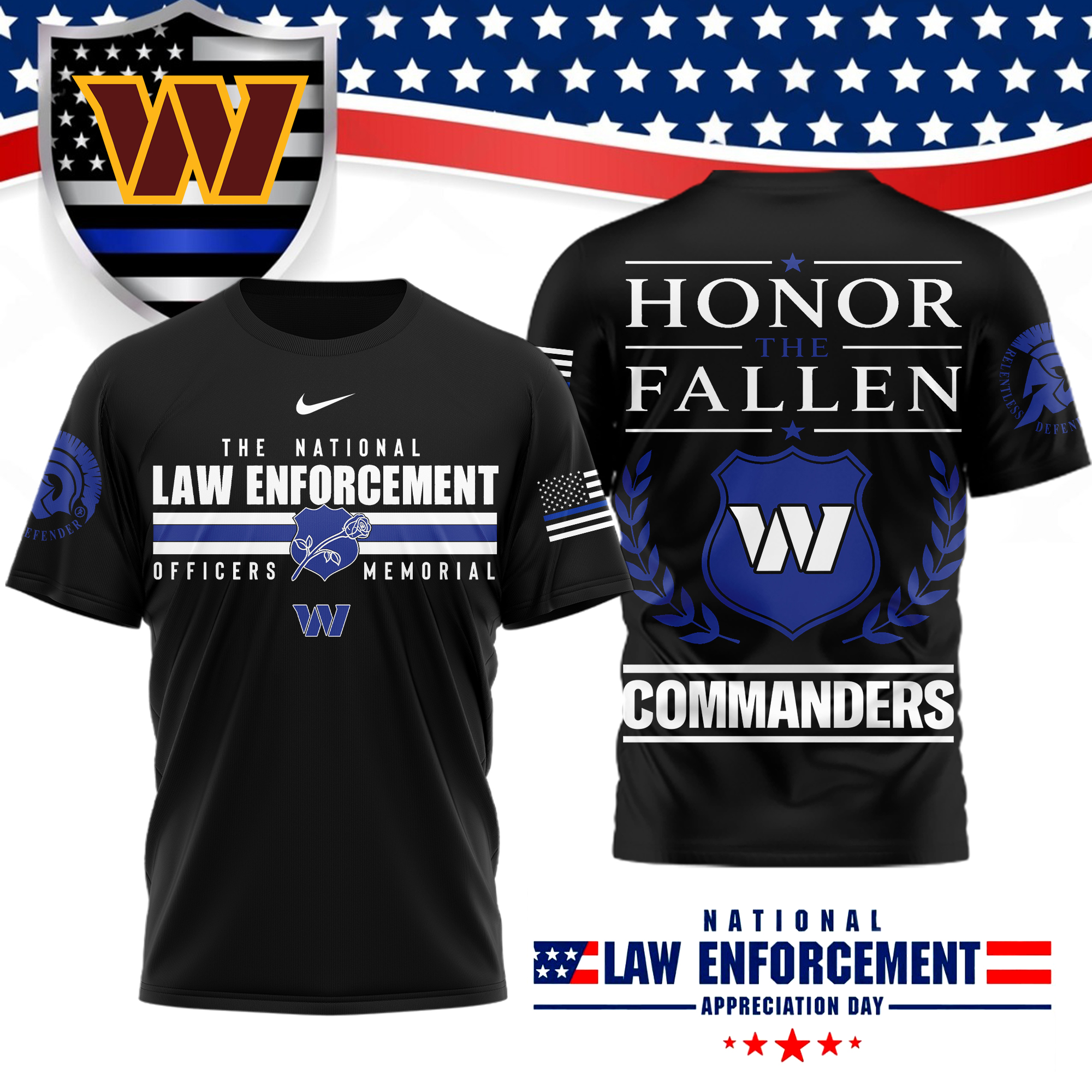 Washington Commanders | Premium NFL The National Law Enforcement 3D Shirt