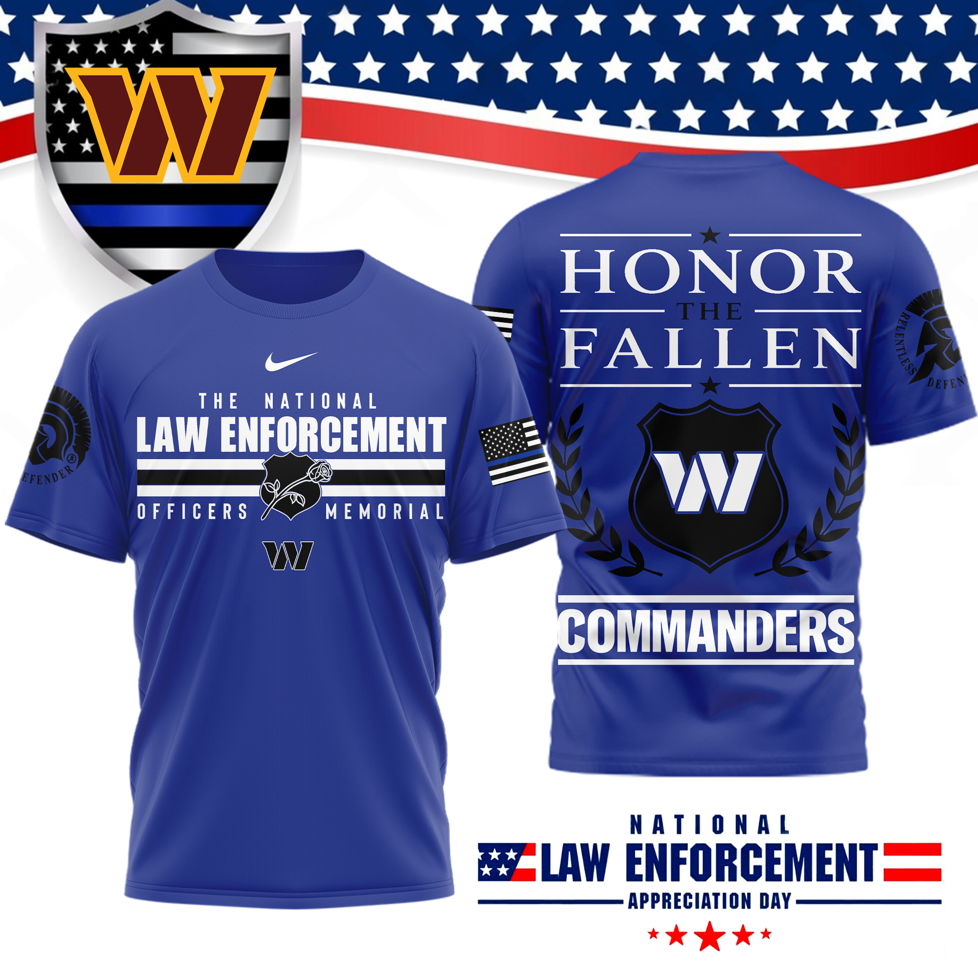 Washington Commanders | Premium NFL The National Law Enforcement 3D Shirt - Image 2