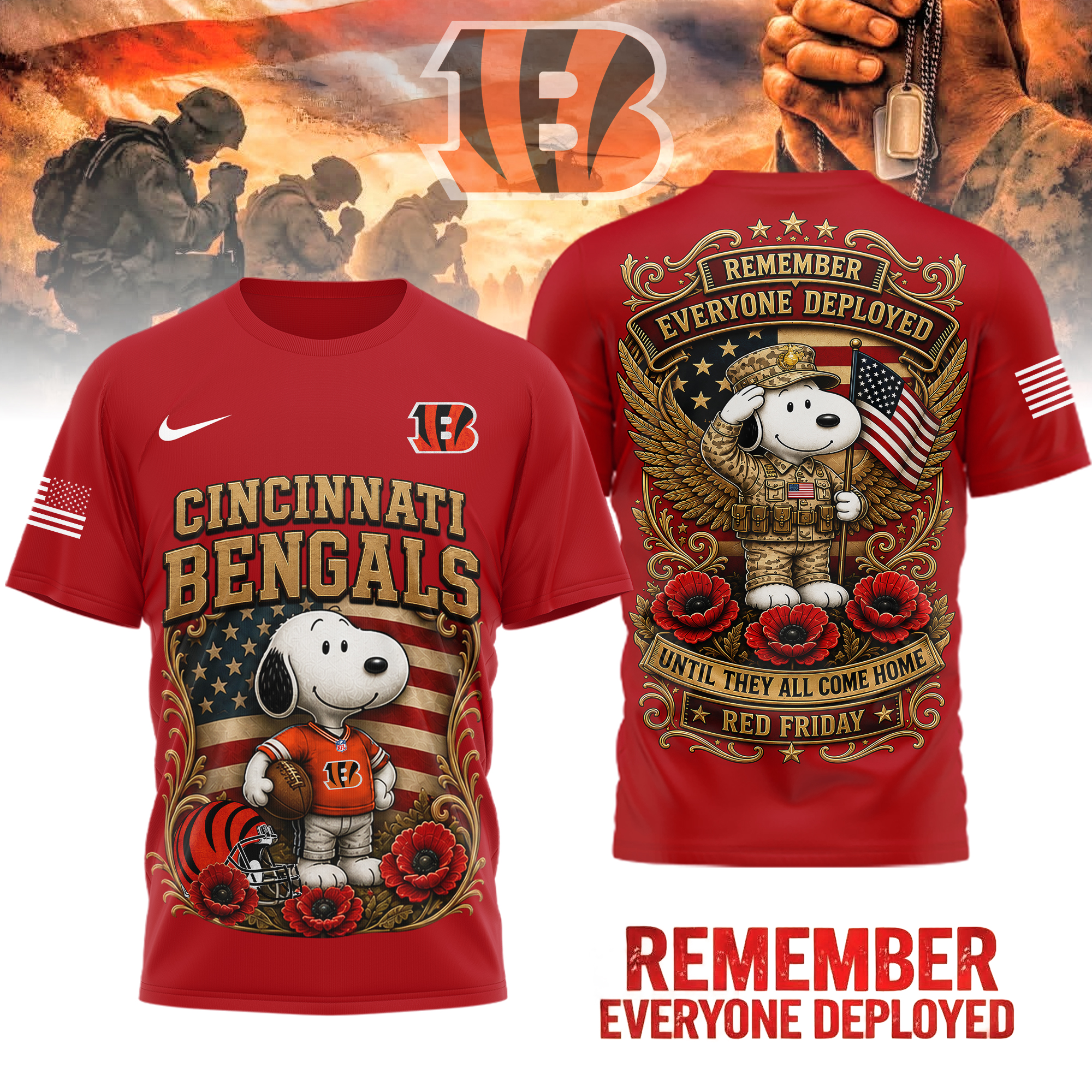 Cincinnati Bengals | Premium NFL Snoopy Remember Everyone Deployed 3D Shirt