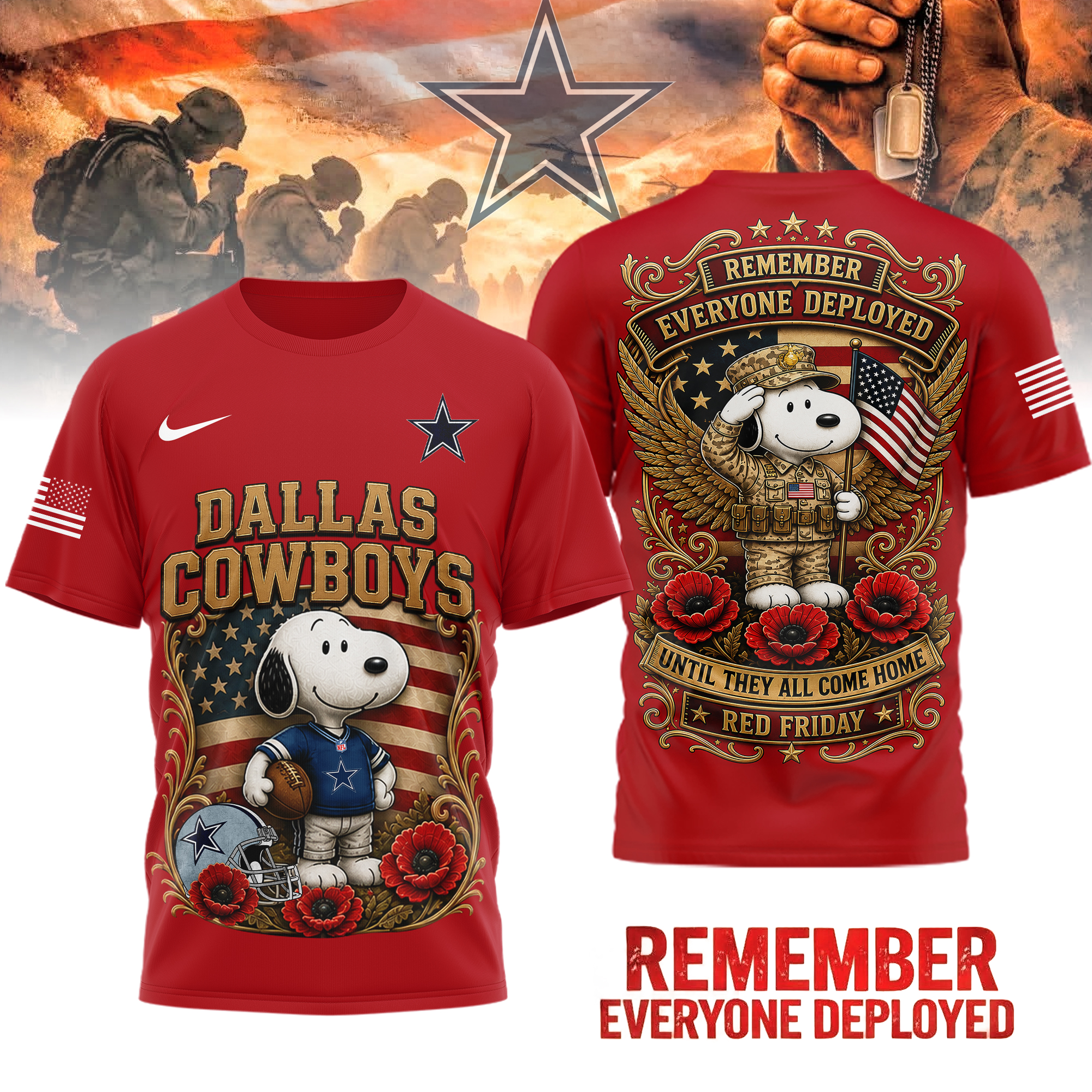 Dallas Cowboys | Premium NFL Snoopy Remember Everyone Deployed 3D Shirt