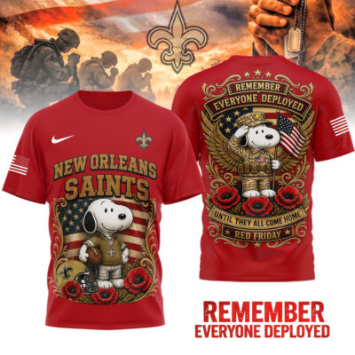 New Orleans Saints | Premium NFL Snoopy Remember Everyone Deployed 3D Shirt - L