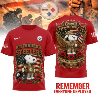 Pittsburgh Steelers | Premium NFL Snoopy Remember Everyone Deployed 3D Shirt - 2XL