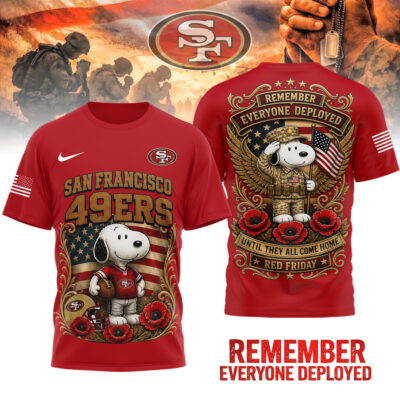 San Francisco 49ers | Premium NFL Snoopy Remember Everyone Deployed 3D Shirt - M