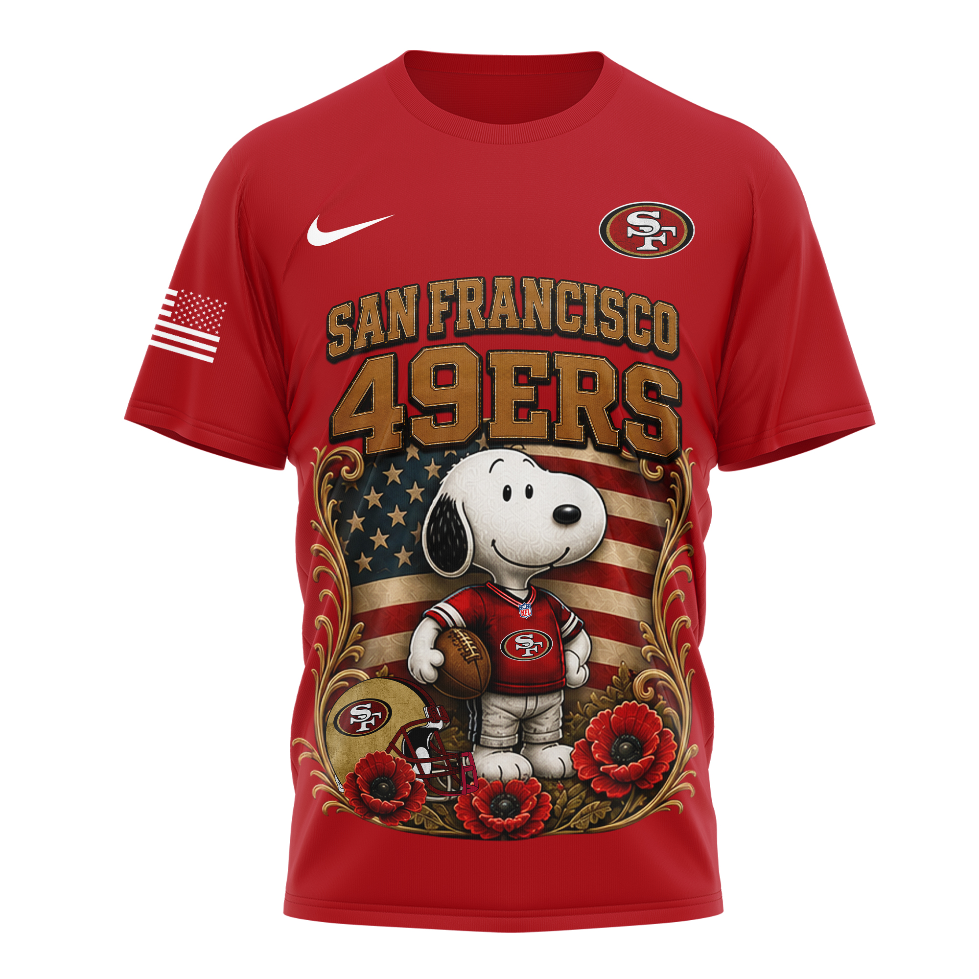 San Francisco 49ers | Premium NFL Snoopy Remember Everyone Deployed 3D Shirt - Image 2