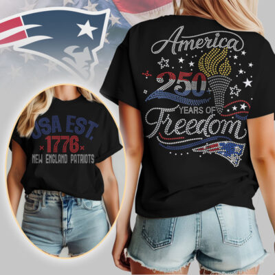 New England Patriots | Premium NFL 250 Years Independence Day Rhinestone Dot 3D Shirt - L