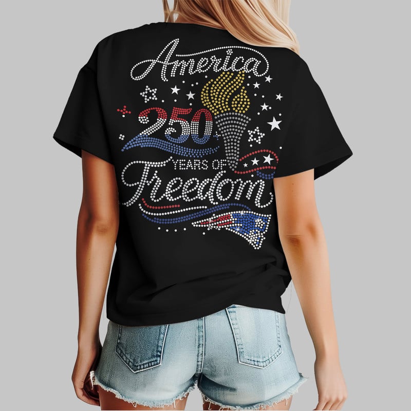 New England Patriots | Premium NFL 250 Years Independence Day Rhinestone Dot 3D Shirt - Image 2