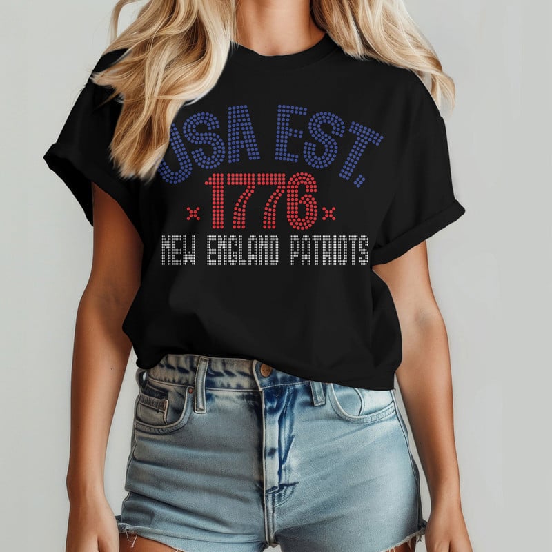 New England Patriots | Premium NFL 250 Years Independence Day Rhinestone Dot 3D Shirt - Image 3