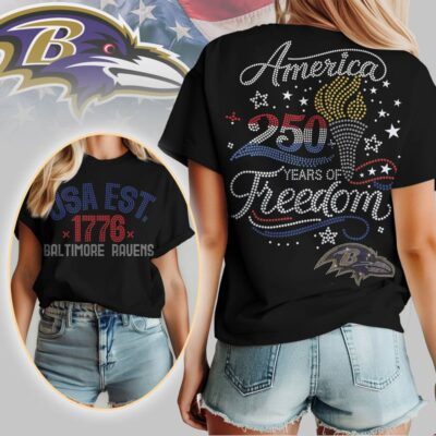 Baltimore Ravens | Premium NFL 250 Years Independence Day Rhinestone Dot 3D Shirt - 5XL