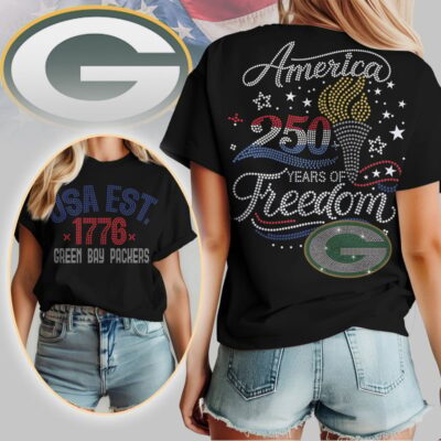 Green Bay Packers | Premium NFL 250 Years Independence Day Rhinestone Dot 3D Shirt - L