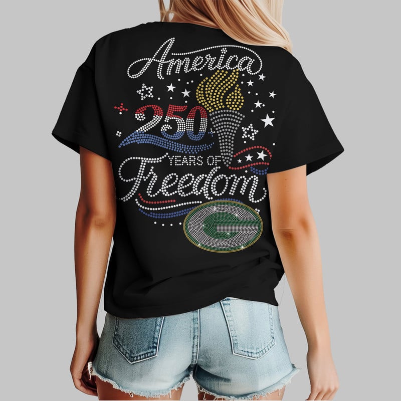 Green Bay Packers | Premium NFL 250 Years Independence Day Rhinestone Dot 3D Shirt - Image 2