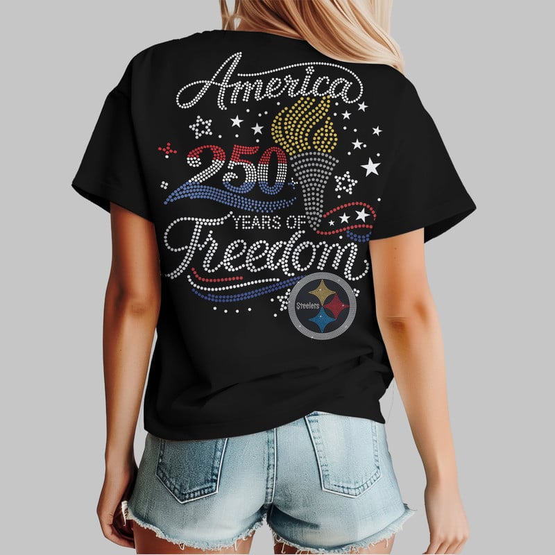 Pittsburgh Steelers | Premium NFL 250 Years Independence Day Rhinestone Dot 3D Shirt - Image 2