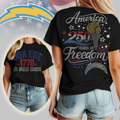 Los Angeles Chargers | Premium NFL 250 Years Independence Day Rhinestone Dot 3D Shirt - 2XL