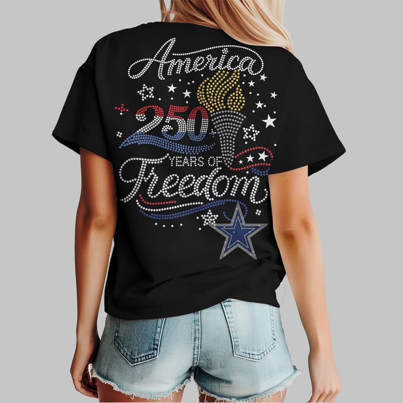 Dallas Cowboys | Premium NFL 250 Years Independence Day Rhinestone Dot 3D Shirt - Image 2