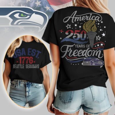 Seattle Seahawks | Premium NFL 250 Years Independence Day Rhinestone Dot 3D Shirt - 3XL