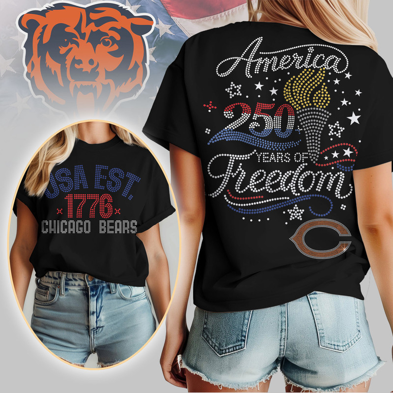 Chicago Bears | Premium NFL 250 Years Independence Day Rhinestone Dot 3D Shirt