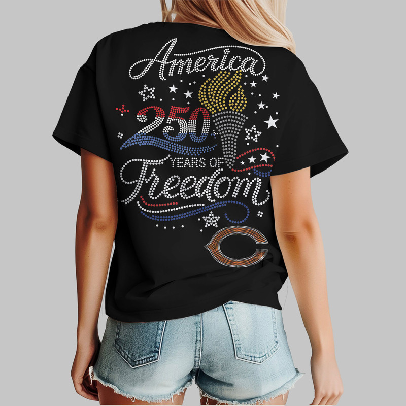 Chicago Bears | Premium NFL 250 Years Independence Day Rhinestone Dot 3D Shirt - Image 2
