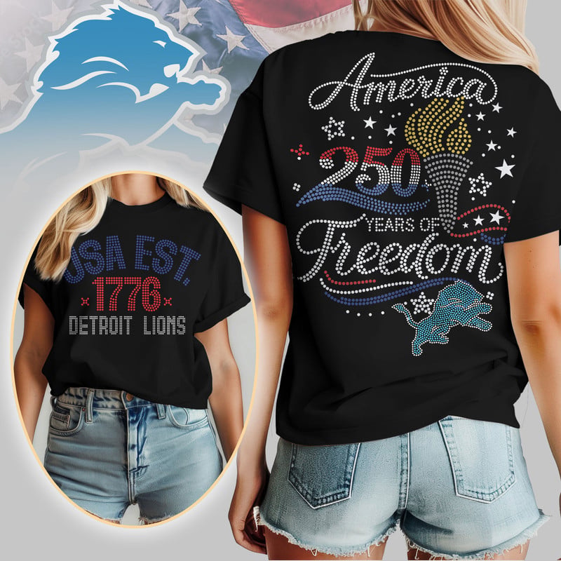 Detroit Lions | Premium NFL 250 Years Independence Day Rhinestone Dot 3D Shirt