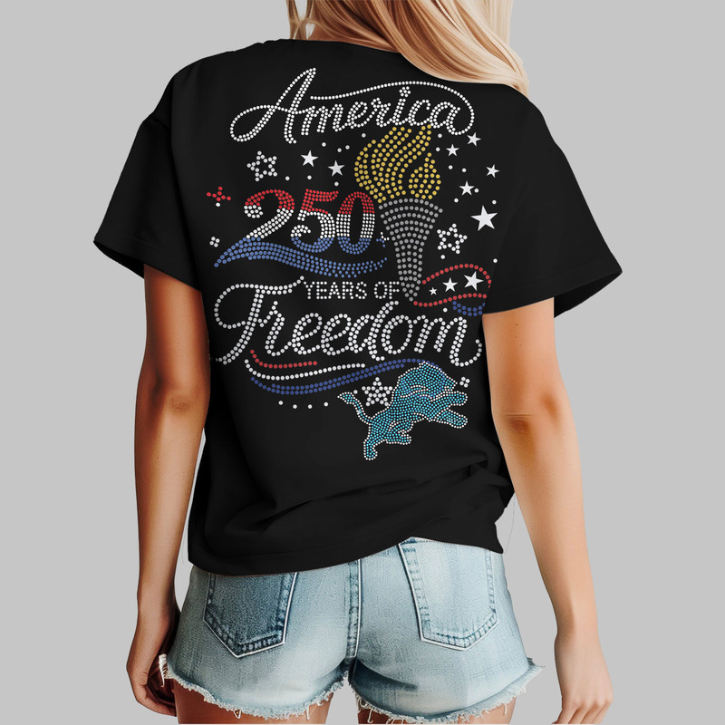 Detroit Lions | Premium NFL 250 Years Independence Day Rhinestone Dot 3D Shirt - Image 2