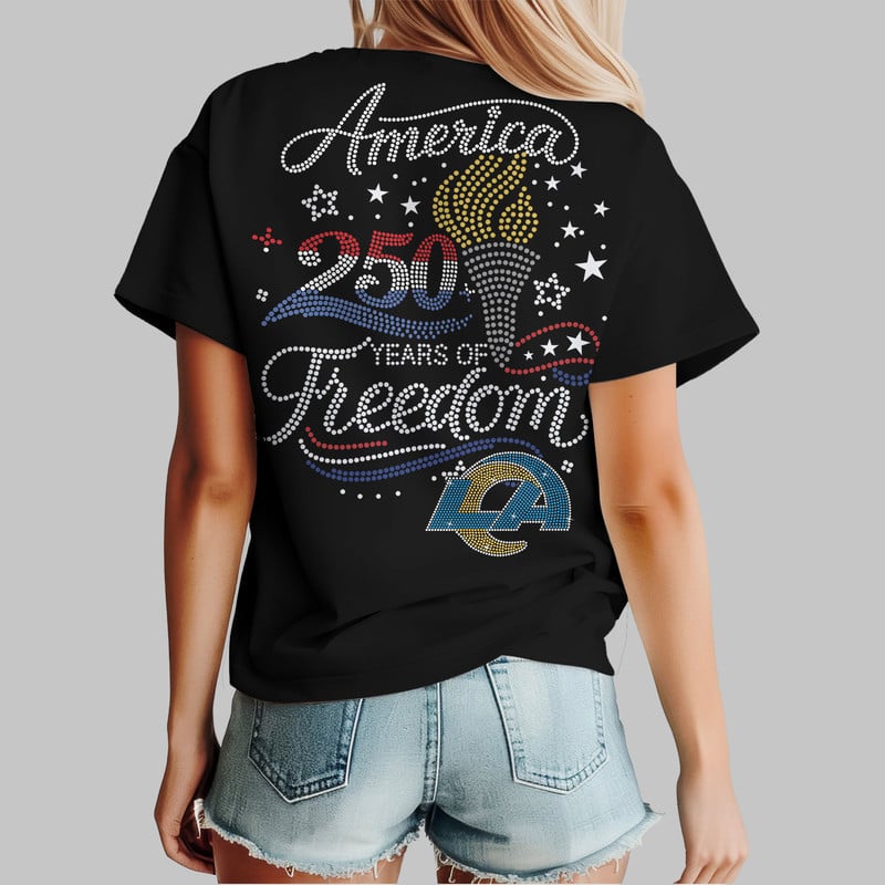 Los Angeles Rams | Premium NFL 250 Years Independence Day Rhinestone Dot 3D Shirt - Image 2