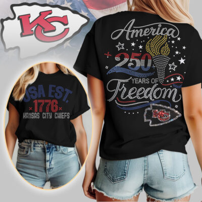 Kansas City Chiefs | Premium NFL 250 Years Independence Day Rhinestone Dot 3D Shirt - 4XL