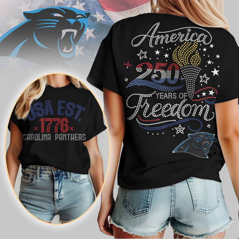 Carolina Panthers | Premium NFL 250 Years Independence Day Rhinestone Dot 3D Shirt
