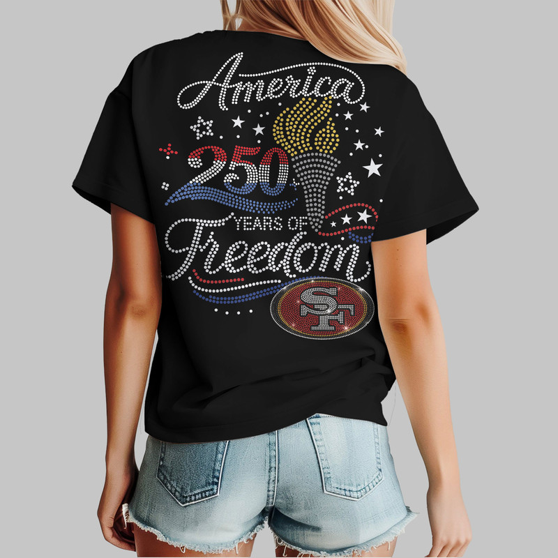 San Francisco 49ers | Premium NFL 250 Years Independence Day Rhinestone Dot 3D Shirt - Image 2