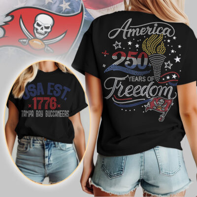 Tampa Bay Buccaneers | Premium NFL 250 Years Independence Day Rhinestone Dot 3D Shirt - L