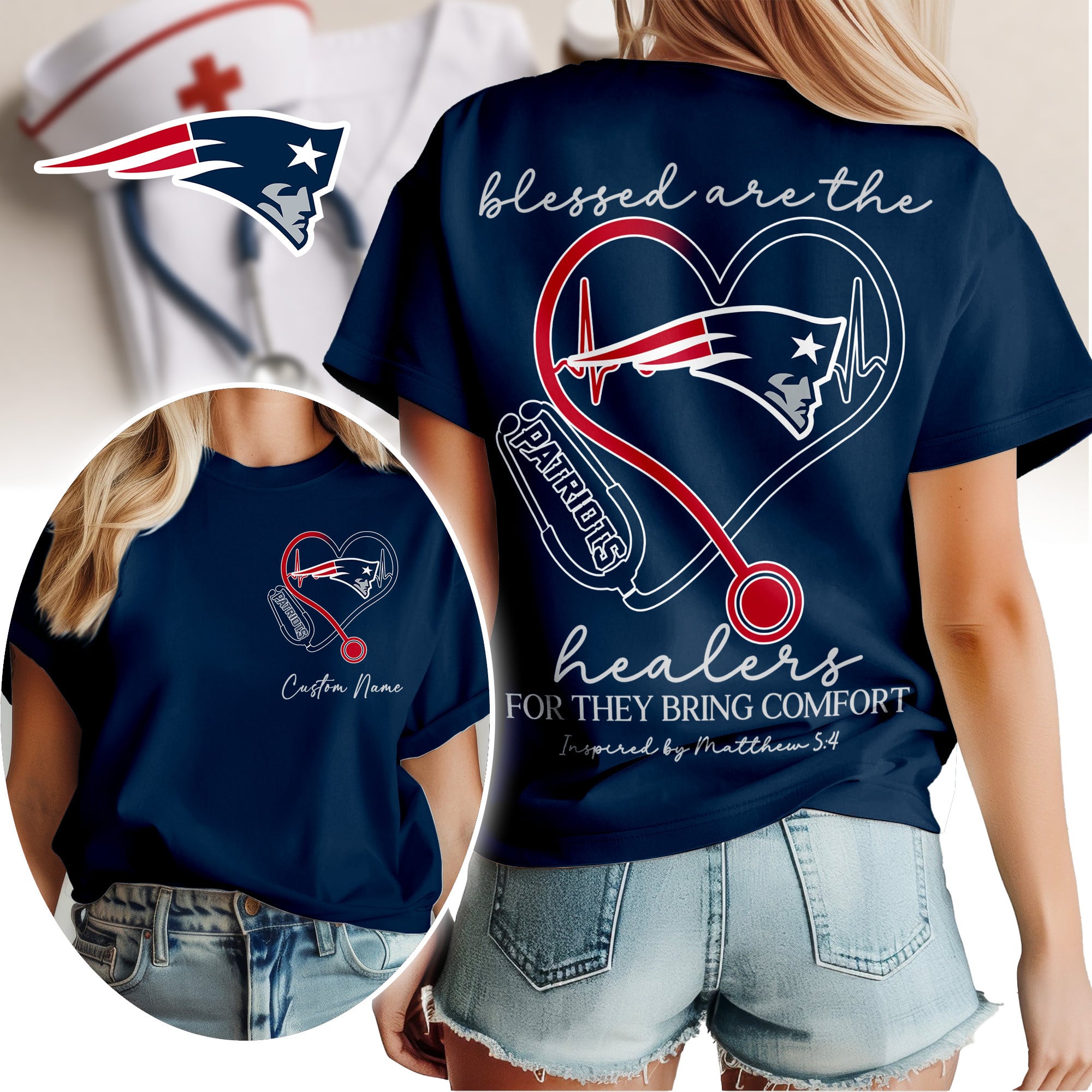 New England Patriots | Premium NFL Heart of A Nurse Game Day 3D Shirt NTH1 - Image 2