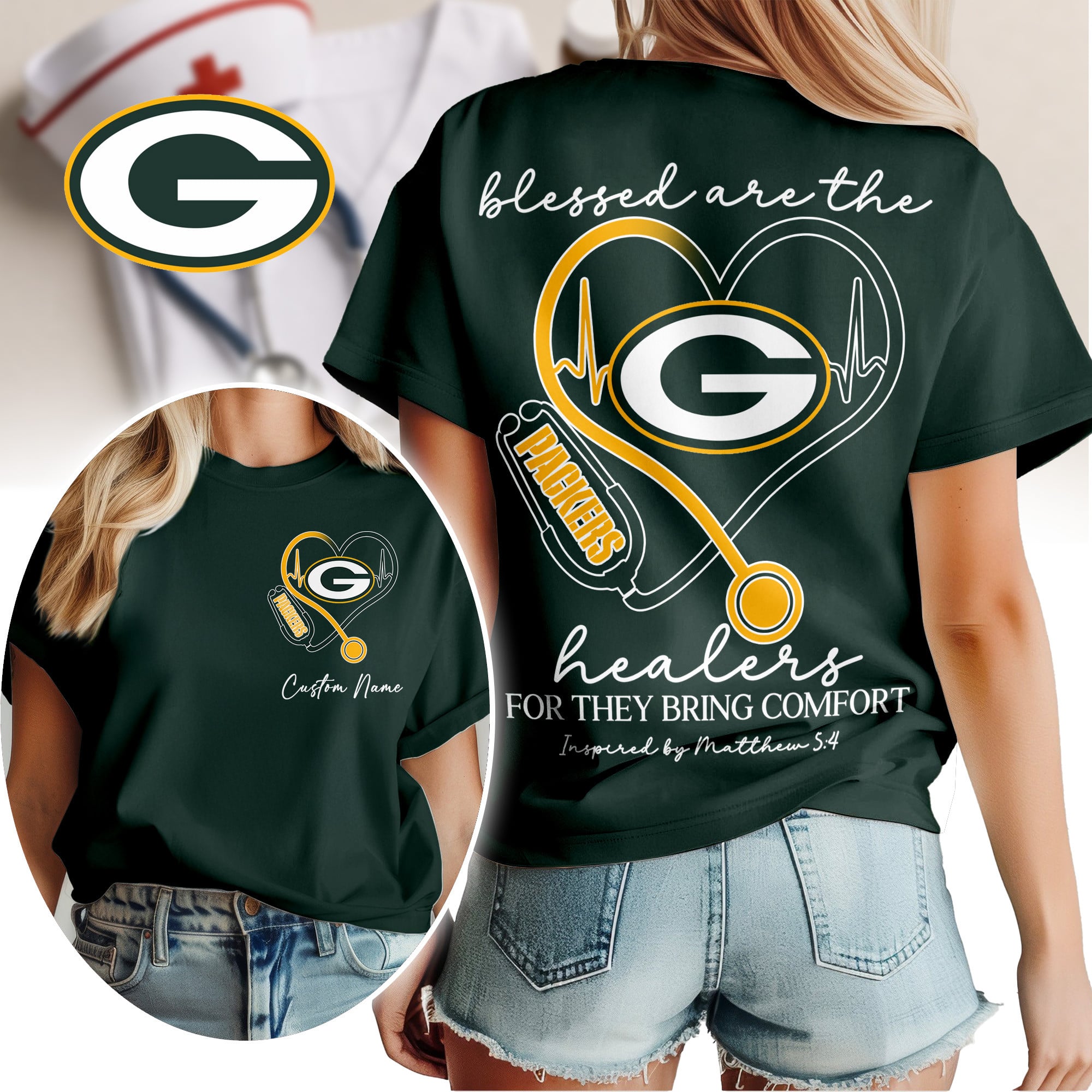 Green Bay Packers | Premium NFL Heart of A Nurse Game Day 3D Shirt NTH1 - Image 2
