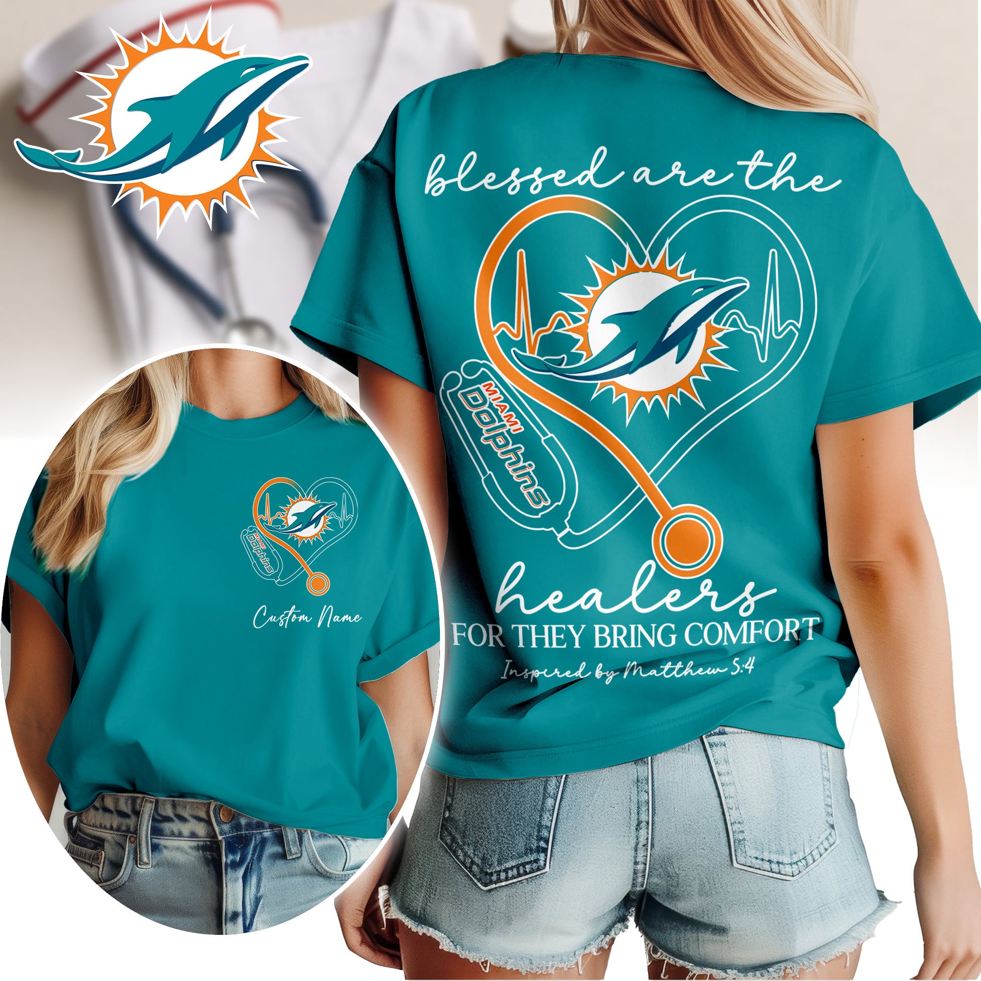 Miami Dolphins | Premium NFL Heart of A Nurse Game Day 3D Shirt NTH1 - Image 2