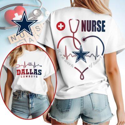 Dallas Cowboys | Premium NFL Nurse Heartbeat 3D T-Shirt NTH1