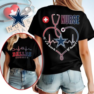 Alternative view of Dallas Cowboys | Premium NFL Nurse Heartbeat 3D T-Shirt NTH1