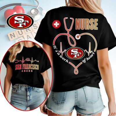 Alternative view of San Francisco 49ers | Premium NFL Nurse Heartbeat 3D T-Shirt NTH1
