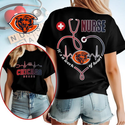 Alternative view of Chicago Bears | Premium NFL Nurse Heartbeat 3D T-Shirt NTH1