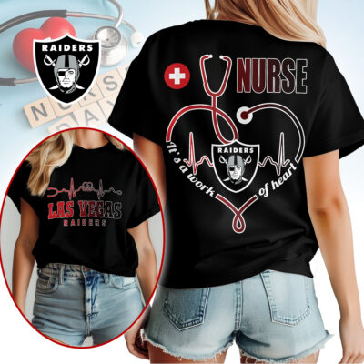 Alternative view of Las Vegas Raiders | Premium NFL Nurse Heartbeat 3D T-Shirt NTH1