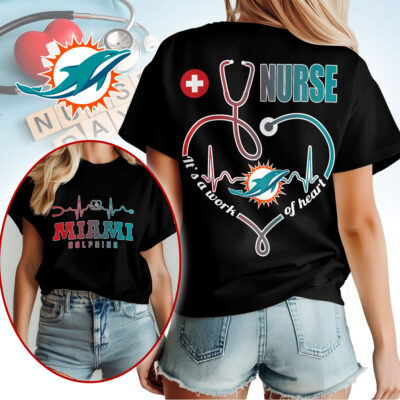 Alternative view of Miami Dolphins | Premium NFL Nurse Heartbeat 3D T-Shirt NTH1