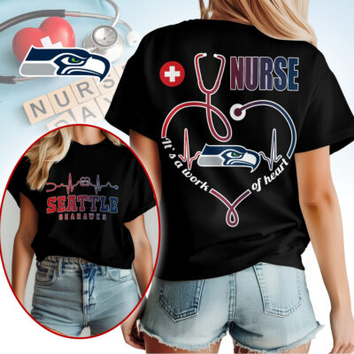 Alternative view of Seattle Seahawks | Premium NFL Nurse Heartbeat 3D T-Shirt NTH1