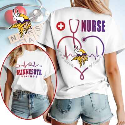 Minnesota Vikings | Premium NFL Nurse Heartbeat 3D T-Shirt NTH1